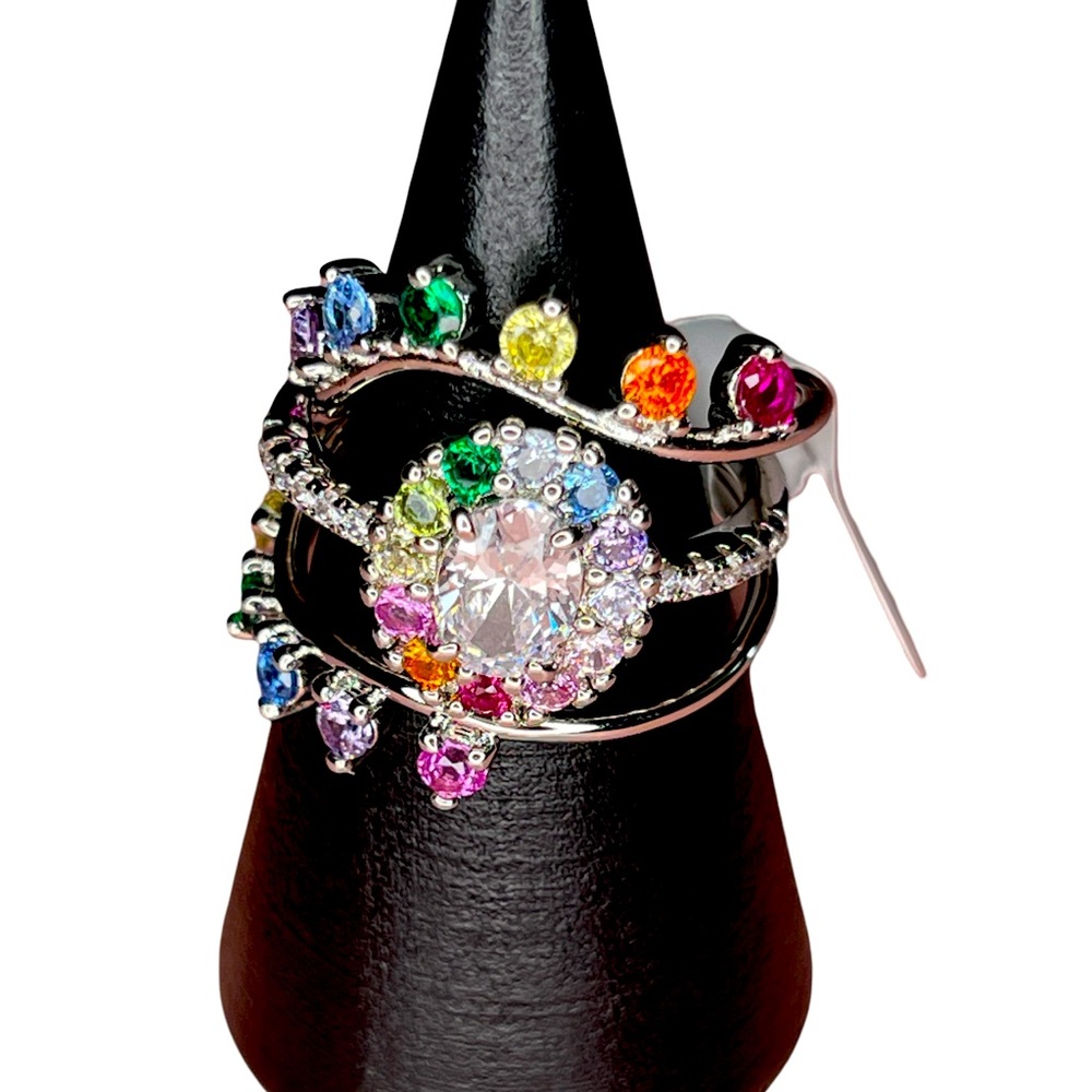 Multicolor Gemstone Rhodium Ring